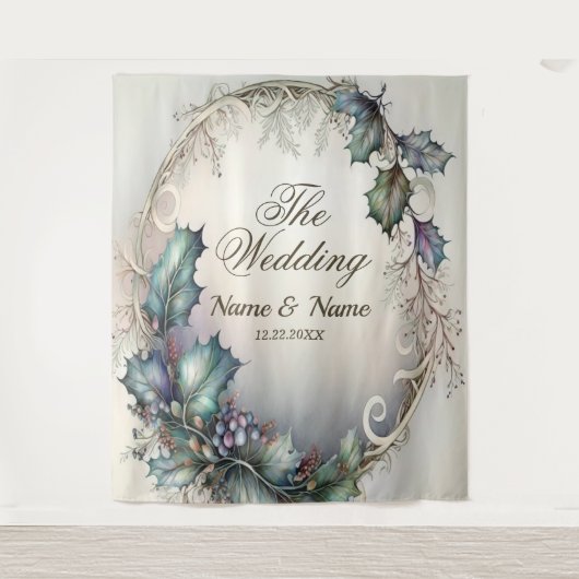 ウェディングパーティー グリーン パープル リーフ ラスティック エレガント タペストリー (正面)