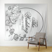 ウェディングパーティー シルバーハート グレー エレガント タペストリー (インサイチュ(横))