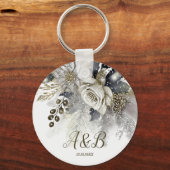 ウェディングパーティー シルバー ゴールド ホワイト ローズ フラワーズ キーホルダー (裏面)