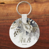 ウェディングパーティー シルバー ゴールド ホワイト ローズ フラワー キーホルダー (正面)