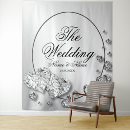 ウェディングパーティー シルバー ハート グレー エレガント タペストリー