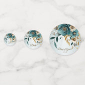 ウェディングパーティー ターコイズ ホワイト フラワー ゴールデン リーフ コンフェッティ (正面)