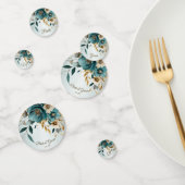 ウェディングパーティー ターコイズ ホワイト フラワー ゴールデン リーフ コンフェッティ (グループ)