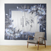 ウェディングパーティー ネイビーブルー 花柄 シルバー グレー モダン タペストリー (インサイチュ(横))
