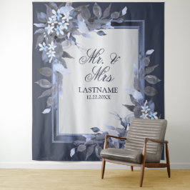 ウェディングパーティー ネイビーブルー 花柄 シルバー グレー モダン タペストリー