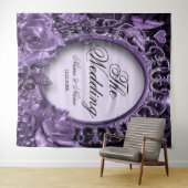 ウェディングパーティー パープル フラワーフレーム エレガント モダン タペストリー (インサイチュ(横))