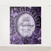 ウェディングパーティー パープル フラワーフレーム エレガント モダン タペストリー (正面)