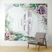 ウェディングパーティー パープル フローラル グリーン 植物 ルスティック タペストリー (インサイチュ(横))