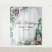 ウェディングパーティー パープル フローラル グリーン 植物 ルスティック タペストリー (正面)