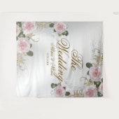 ウェディングパーティー ピンク フラワー シルバー グレー エレガント タペストリー (正面(横))