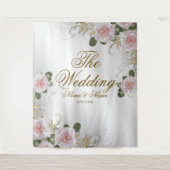 ウェディングパーティー ピンク フラワー シルバー グレー エレガント タペストリー (正面)