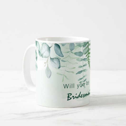 ウェディングパーティー ブライズメイド 花嫁の介添え ユーカリの葉 コーヒーマグカップ (正面左)