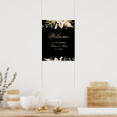 ウェディングパーティー ブラッシュピンク フラワー ゴールド ブラック ポスター (キッチン)