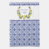 ウェディングパーティー レモン ブルー イタリアン タイル ブライダル シャワー キッチンタオル (縦)