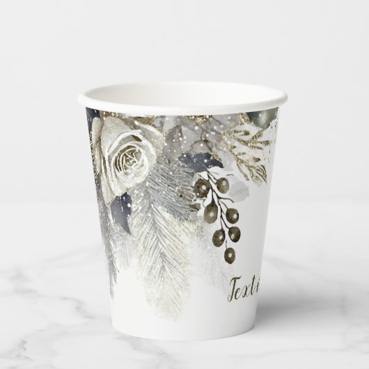 ウェディングパーティー 水彩 銀 ゴールド 白 ローズ 紙コップ (正面)