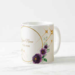 ウェディングパーティー 紫 ピンク 花柄 緑 ゴールド コーヒーマグカップ