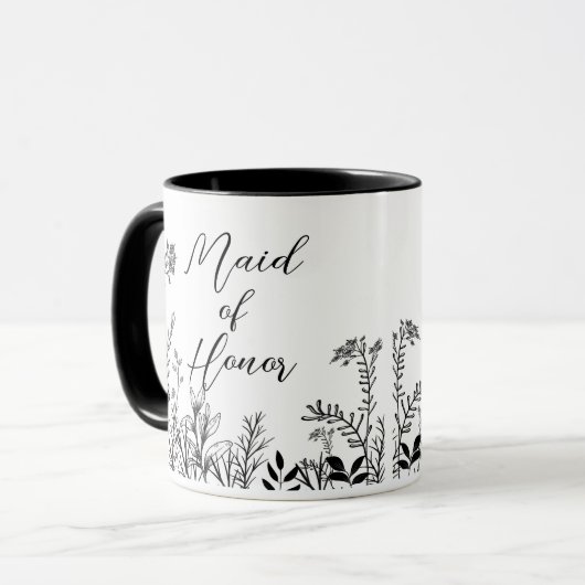 ウェディングパーティー 黒と白のワイルドフラワー マグカップ (正面左)