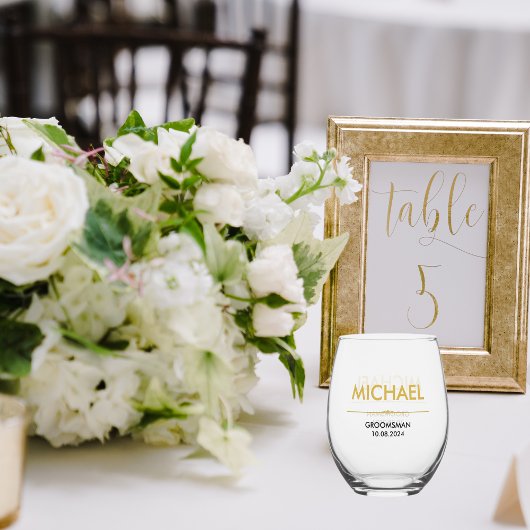 ウェディングパーティーgroomsmenモノグラム ステムなしワイングラス