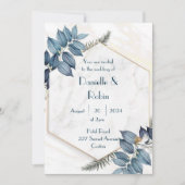 ウェディングパーティ葉招待状大理石六角形 招待状 (正面)