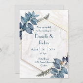 ウェディングパーティ葉招待状大理石六角形 招待状 (正面/裏面)