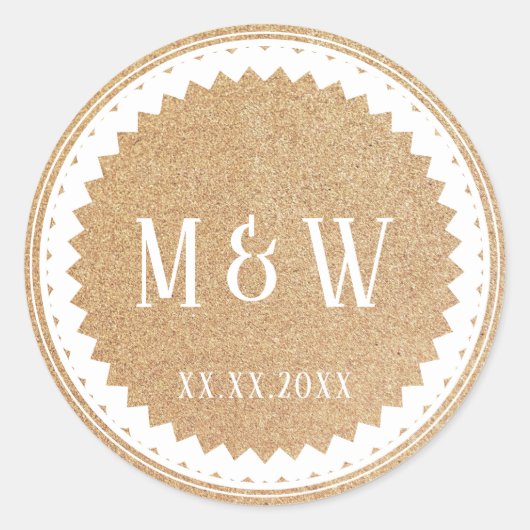 ウェディングパーティ金ゴールドグリッタークラシック ラウンドシール (正面)