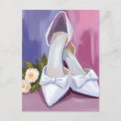 ウェディングヒール | 白いリボン ローズ ウォーターカラー ウェディング ポストカード (正面)