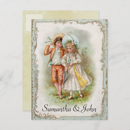 ウェディングビクトリアン日付の保存 案内ポストカード (正面/裏面)