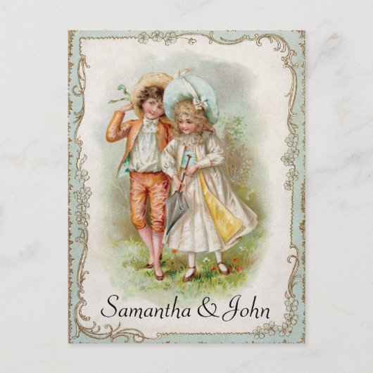 ウェディングビクトリアン日付の保存 案内ポストカード (正面)