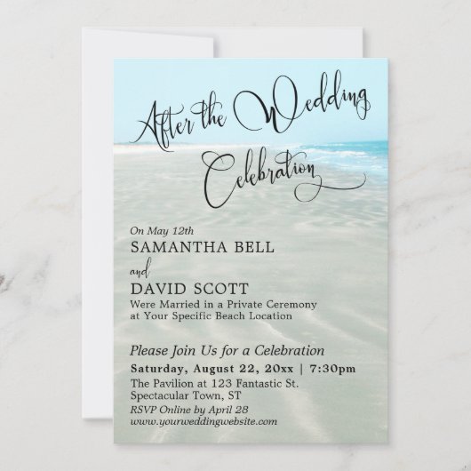 ウェディングビーチイベント後の波紋の砂アクアウォーター 招待状 (正面)