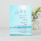ウェディングビーチオーシャンシーン ブルーモダンスタイリッシュ 招待状 (スタンド正面)