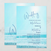 ウェディングビーチオーシャンシーン ブルーモダンスタイリッシュ 招待状 (正面/裏面)