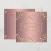 ウェディングピンクにゴールドハート 招待状 (正面/裏面)