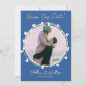 ウェディングフォトのお知らせ 青 名前付き セーブザデート (正面)