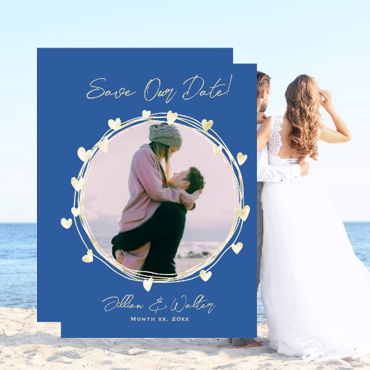 ウェディングフォトのお知らせ 青 名前付き セーブザデート
