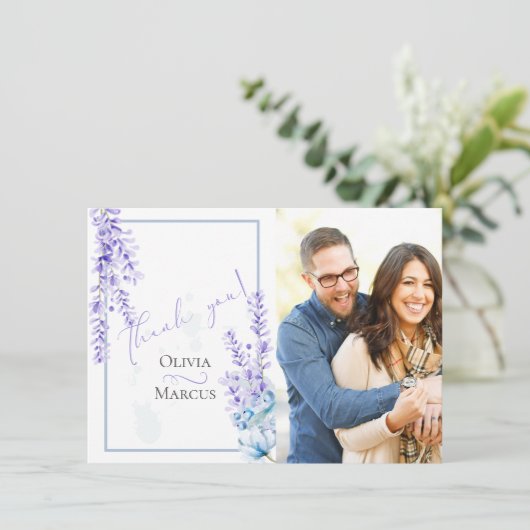 ウェディングフォト ありがとう | 水彩ラベンダー サンキューカード (スタンド正面)