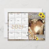 ウェディングフォト イエロー ひまわり ミニ 2021 カレンダー マグネット招待状 (正面)