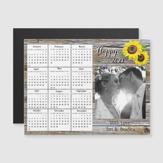 ウェディングフォト イエロー ひまわり ミニ 2021 カレンダー マグネット招待状 (正面/裏面)