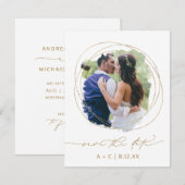 ウェディングフォト ジオメトリック グリーン 水彩 セーブザデート (正面/裏面)