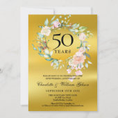 ウェディングフォト フローラル ゴールド 50周年記念 招待状 (正面)