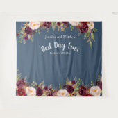 ウェディングフォト プロップ 水彩 ワインレッド フラワー ブルー タペストリー (正面(横))