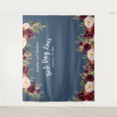 ウェディングフォト プロップ 水彩 ワインレッド フラワー ブルー タペストリー (正面)