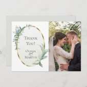 ウェディングフォト | モダンエレガントトロピカルリーフ サンキューカード (正面/裏面)