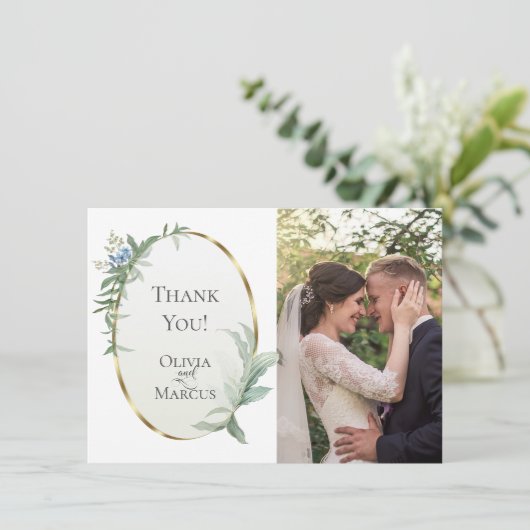 ウェディングフォト | モダンエレガントトロピカルリーフ サンキューカード (スタンド正面)