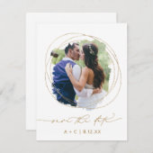 ウェディングフォト 幾何学的な グリーン ウォーターカラー セーブザデート (正面/裏面)