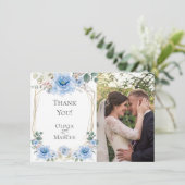 ウェディングフォト | 水彩の青い牡丹の花 サンキューカード (スタンド正面)