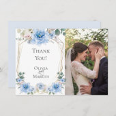 ウェディングフォト | 水彩の青い芍薬の花 サンキューカード (正面/裏面)