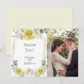 ウェディングフォト | 水彩イエローピオニー花 サンキューカード (正面/裏面)