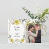 ウェディングフォト | 水彩イエローピオニー花 サンキューカード (スタンド正面)