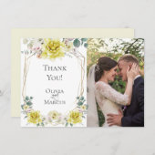 ウェディングフォト | 水彩画の黄色の芍薬の花 サンキューカード (正面/裏面)
