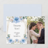 ウェディングフォト | 水彩青い芍薬の花 サンキューカード (正面/裏面)